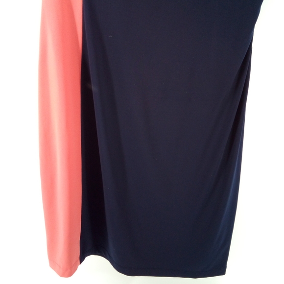 Connected Apparel Coral Pink Navy Blue Sheath Dress Spandex Blend 16 Cap Sleeves - Picture 7 of 8